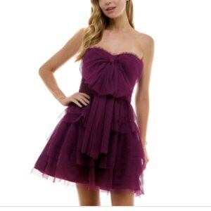 City Studios Juniors' Strapless Bow-Front Tiered Dress - Deep Merlo